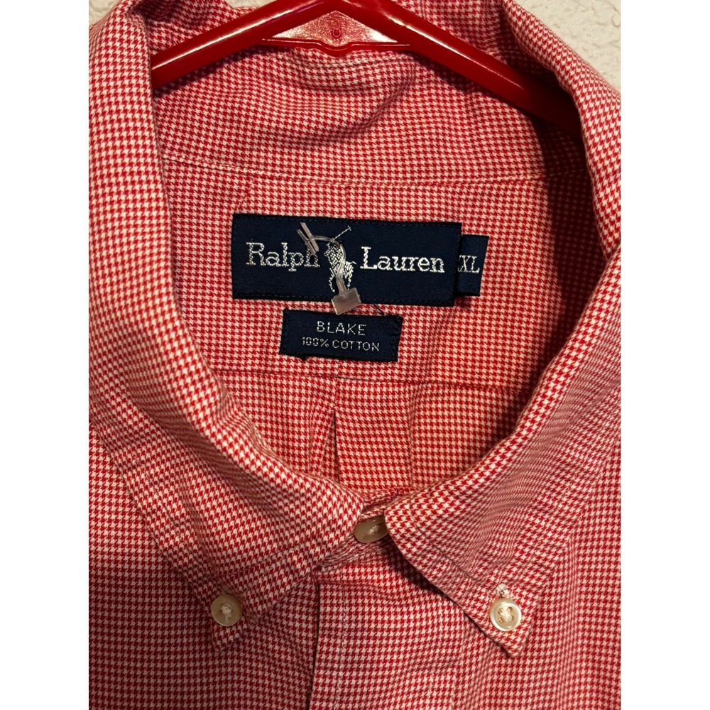 Ralph Lauren Blake Mens XL Red White Houndstooth Cotton Button Down Shirt Pony - Picture 3 of 5